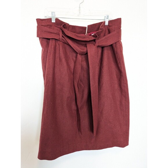 Boden Womens Rosemoor Paperbag Wool Skirt Size 16 Burgundy Wool Blend Midi Fall - Picture 6 of 10